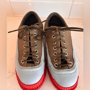 Camper Men's Sneakers in Brown and Light Blue with Red Soles Size 39
